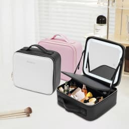 Travel Makeup Bag with LED Mirror, Organiser Case with Adjustable Compartment, 3 Color Scenarios Adjustable Makeup Train Case