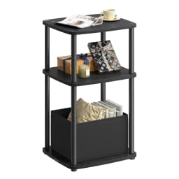 SONGMICS HOME Side Table, Bedside Table, End Table with 3 Storage Shelves, Fabric Basket
