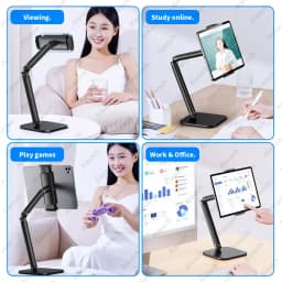 Tablet Stand Holder 15 in Adjustable Long Metal Flexible Arm for 4.7-13 in Phone iPad Stand Ergonomic Desktop Holder Multi-Angle