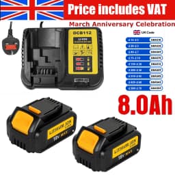 2Pack 8.0Ah 18V Li-ion Battery for Dewalt XR Slide Li-ion DCB184 DCB182 DCB183 + DC18RC Charger
