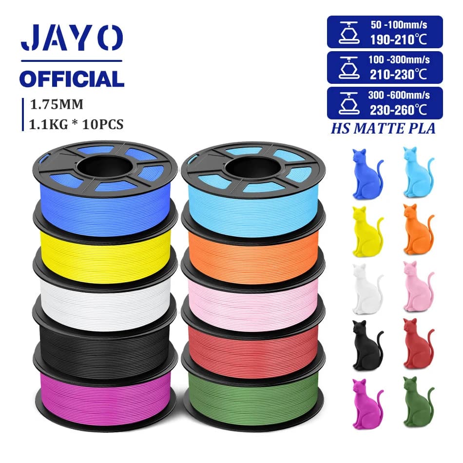 JAYO High Speed Matte PLA 3D Filament 1.75MM PLA Classic 3D Printer Filament 10Rolls Neatly Wound High Toughness Matte Filament