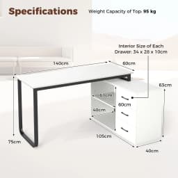 GOFLAME L Shaped Computer Desk Corner Executive Desk w/3 Drawers-White