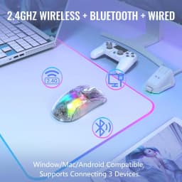 ATTACK SHARK X2Pro Wireless Gaming Mouse with RGB Charging Dock,Tri-Mode Mute Mouse RGB Backlit,Transparent Shell,PixArt 3212