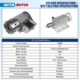 【EU BR】K11-100/K12-100mm 3/4 Jaw Chuck 100mm 4th Axis + Tailstock Kit for Mini CNC Router/Woodworking Engraving