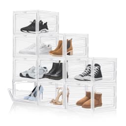 6/9/12 Pack Shoebox Magnetic Clear Plastic Stackable Upgraded Oversized Shoe Organizer,Stackable Clear Shoe Organizer for Home/O