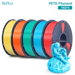 SUNLU 5KG PETG /Clear 3D Printer Filament 1.75mm 1000g Spool (2.2lbs) Neatly Arranged No Knot Filament Fit Most FDM Printer