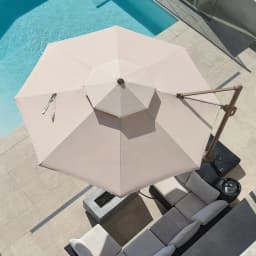 3M Roma Round aluminium double-topped umbrella, 360°rotating offset patio umbrella, khaki with cover