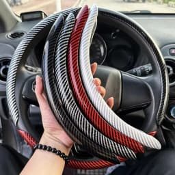2/3PCS Laser Carbon Fiber Silicone Car Steering Wheel Cover 1K Micro Fiber Leather PVC Wheel Booster Cover Non-Slip Universal