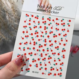 1/2Pcs 5D Red Crystal Cherry Nail Art Stickers Soft Jelly Cherrys Nail Decals Self-Adhesive Fruit Cherry Nail Charms Decoration