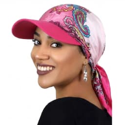 New Women Fashion Printed Satin Headscarf Hat with Brim Sun Hats Summer Soft Breathable Headscarf Caps Baseball Cap