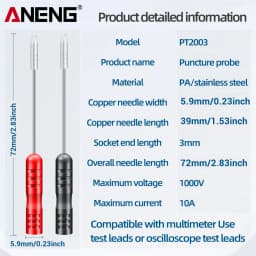 1000V/10A Pen Extension Needle Tip Multimeter Wire ANENG PT2003 1 Pair Probe Tip Test Fine Tip Bendable Probe Detachable Tools
