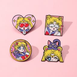 4 Pcs Sailor Moon Heart Shape Enamel Pins Cartoon Brooch Creativity Metal Badges for Backpack Clothing Jewelry Holiday Gift