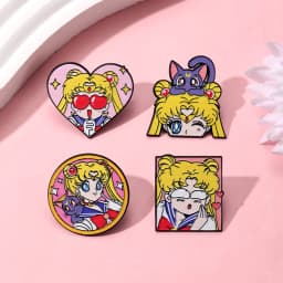 4 Pcs Sailor Moon Heart Shape Enamel Pins Cartoon Brooch Creativity Metal Badges for Backpack Clothing Jewelry Holiday Gift