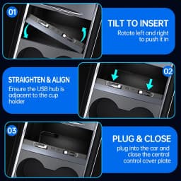 USB Hub for Tesla Model Y 2020-2024 Model 3 2020-2023 with Sliding Cover Multi Ports Fast Charger with Retractable Cables Waterp