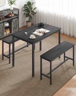 VASAGLE Dining Table with 2 Benches, 3 Piece Set, Kitchen Table of 70 x 110 x 75 cm, 2 Benches of 30 x 97 x 50 cm Each