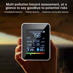 2026 5-in-1 Dioxide Detector Formaldehyde/TVOC/CO₂/Temperature/Humidity Air Quality Monitor Audible and Visual Alarm Function