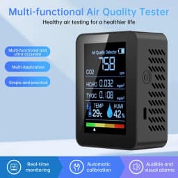2026 5-in-1 Dioxide Detector Formaldehyde/TVOC/CO₂/Temperature/Humidity Air Quality Monitor Audible and Visual Alarm Function