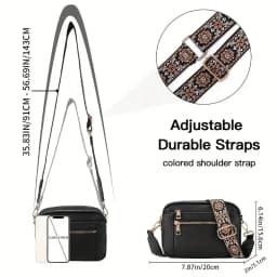 Retro fashion classic, women's multifunctional bag, zipper shoulder strap crossbody bag, small square bag, suitable for office w