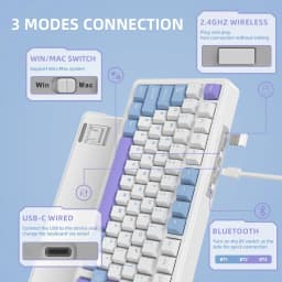 ATTACK SHARK X85 75% Wireless Mechanical Gaming Keyboard with Knob Hot Swappable,PBT Keycaps Gasket RGB Linear White Jade Switch