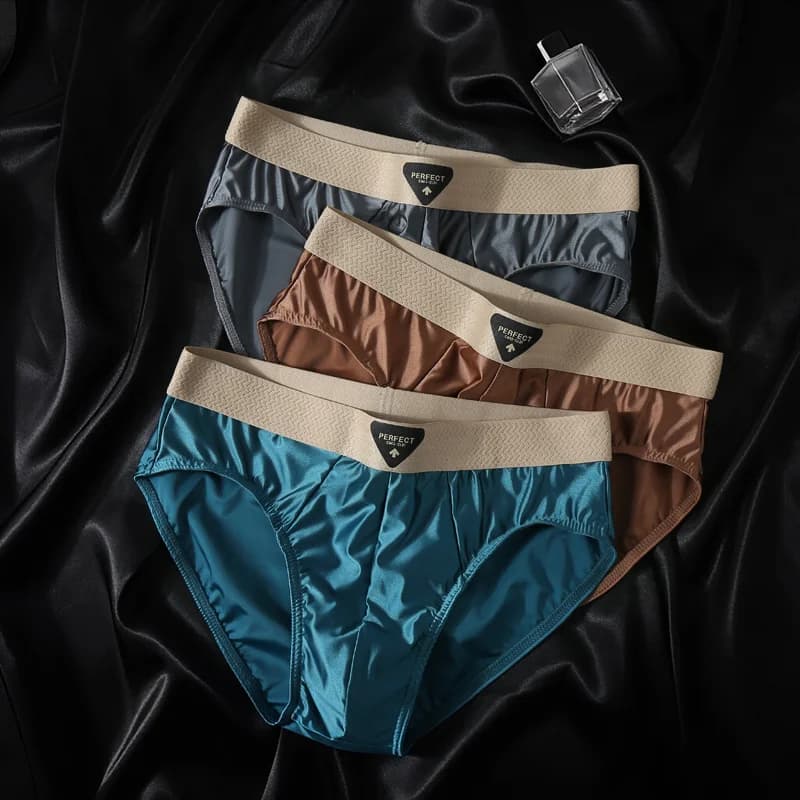 Men's Ice Silk Nylon Briefs 1/3 Pcs Set Soft Breathable Comfortable Underwear with High Elastic Mesh Crotch Shorts