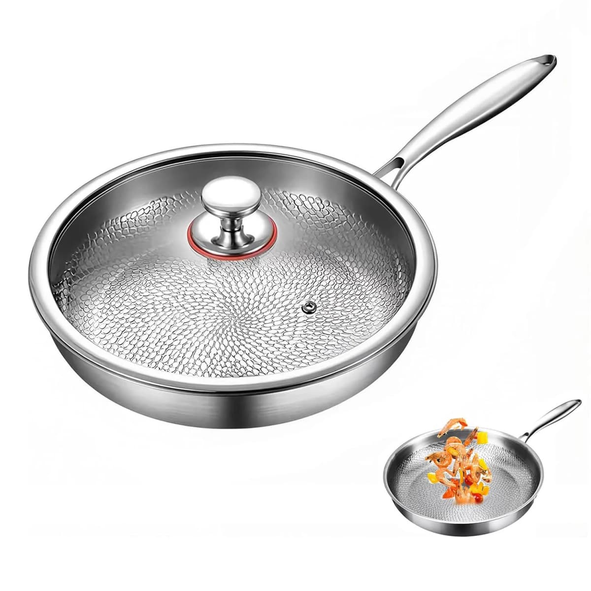 Uncoated Pure Titanium Non Stick Frying Pan 26 28 30cm Fish Scale Hammer Pattern For Steak Kitchen Cookware Household