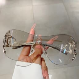 Y2k Rimless Sunglasses Women One Piece Lens Outdoor Shades Trendy Luxury Brand Design Metal Frame Punk Glasses Eyewear Goggle