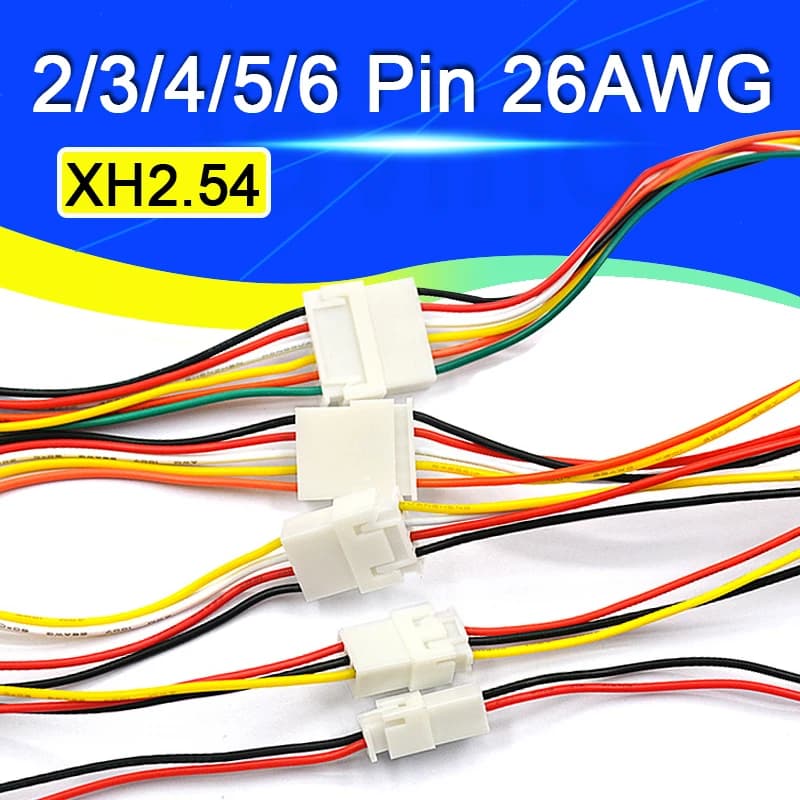 10-100PCS XH2.54 2/3/4/5/6 Pin Pitch 2.54mm Wire Cable Connector XH Plug Male & Female Battery Charging Cable 200MM Length 26AWG