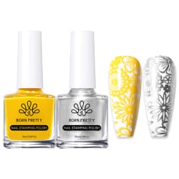 BORN PRETTY 2Pcs/Set 10ML Black White Nail Stamping Polish Varnish Gold Silver for Nail Art Plates Stamp Oil Stamping Series
