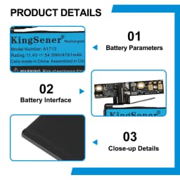 KingSener A1713 Laptop Battery for Apple MacBook Pro 13" A1708 2016 2017 EMC 2978 3164 020-00946 MLL42LL Batteria AKKU 4781mAh