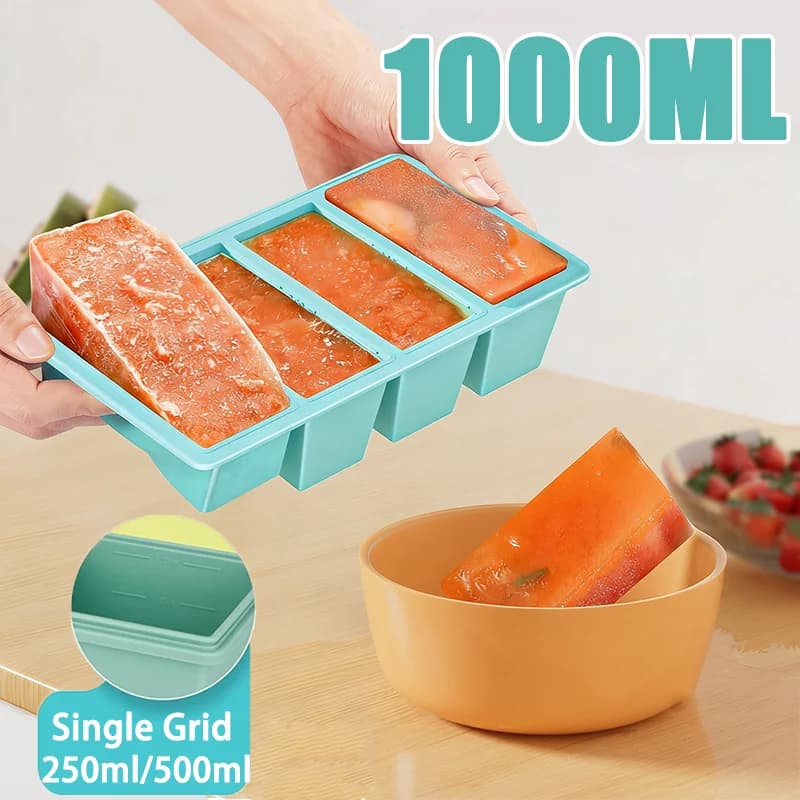 Single Grid 250ml/500ml Silicone Freezer Trays Mold Large Ice Tray Mold Food Storage Box Fresh-keeping for Freezing Soup