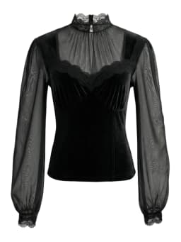 Women's Spring/Fall 2026 New Arrival Elegant Lace-Panel Cutout Bell-Sleeve Tie-Waist Top Everyday Lace-Panel Design