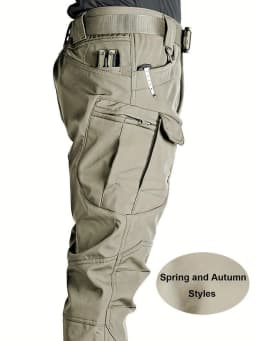 Men's Multi-Pocket Cargo Pants - Stretchy Breathable Fabric | Machine Washable Regular Fit Softshell Pants | Outdoor Casual Long