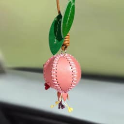 Handmade Vegetable Tanned Leather Pomegranate Keychain Fruit Bag Charm Cute Purse Pendant Car Mirror Accessories For Women Gifts