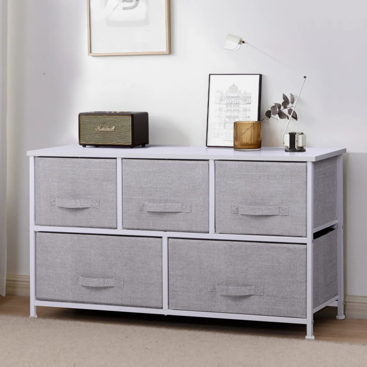 Chest of Drawers, Fabric Drawers Storage Unit with Wooden Top and Metal Frame, Cloth Storage Organizer for Bedroom Living Room