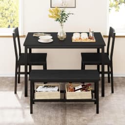 Modern Dining Room Table Set with Storage Racks Home Dining Table Set for 4 with Bench, Kitchen Table and Chairs Set