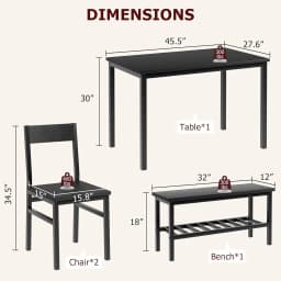 Modern Dining Room Table Set with Storage Racks Home Dining Table Set for 4 with Bench, Kitchen Table and Chairs Set