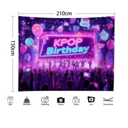Neon Happy Birthday Banner Couplet Porch Backdrop, Music Theme Party Decor & Photo Props for Girls Birthday Party Favors