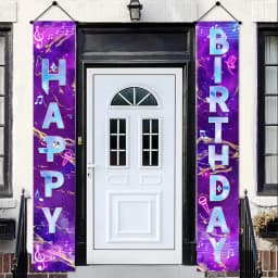 Neon Happy Birthday Banner Couplet Porch Backdrop, Music Theme Party Decor & Photo Props for Girls Birthday Party Favors