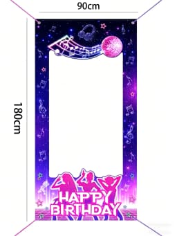 Neon Happy Birthday Banner Couplet Porch Backdrop, Music Theme Party Decor & Photo Props for Girls Birthday Party Favors