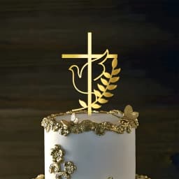 3pcs/6pcs Gold Acrylic Cross Cake Toppers Leaf Design Cake Picks for Baptism First Communion Party Decor Supplies