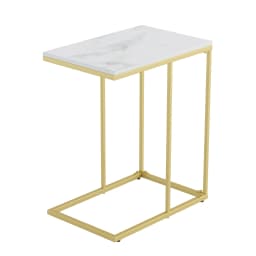 C Shaped End Snack Side Table Under Couch with Marble Top for Sofa Coffee Laptop Living Room Bedroom Small Space