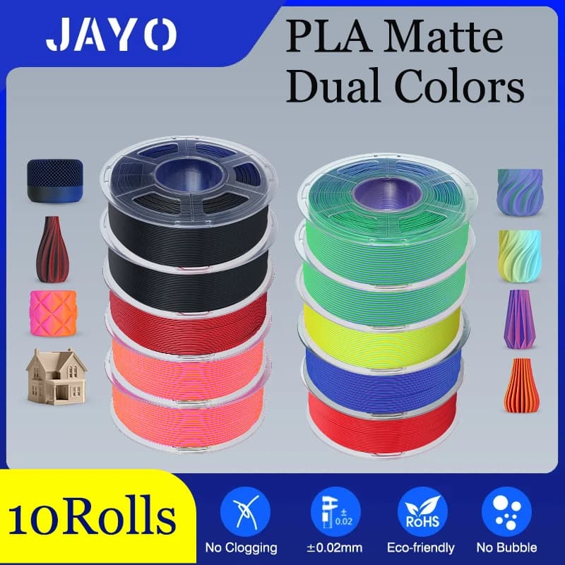 JAYO pla matte dual Color 10Rolls/Set 3D Filament 1.75mm ±0.02mm 3D Printer Filament New product, no bubbles 7 colors available