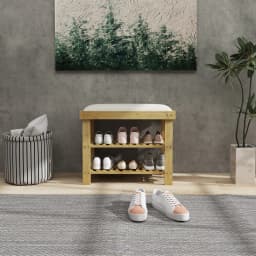 HOMCOM 3-Tier Shoe Storage Bench, Bamboo Shoe Rack for Entryway, Cream