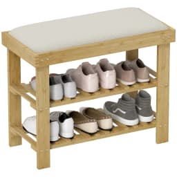 HOMCOM 3-Tier Shoe Storage Bench, Bamboo Shoe Rack for Entryway, Cream