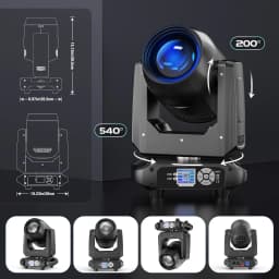 U'King 150W Beam Moving Head Light Rotating 18 Prisms 14 Gobos LED Rainbow Effect Zoom Stage Light DMX512 for DJ Disco Show Bar