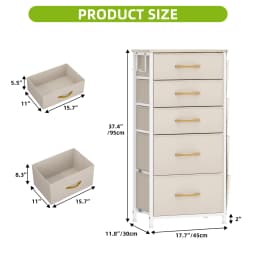 YITAHOME 5-Drawer Fabric Dresser w/Side Pockets & Hooks - Metal Frame & Wood Top for Bedroom, Nursery, Hallway (Beige)