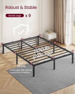 VASAGLE Double Metal Bed Frame, 135 x 190 cm, Under-Bed Space, Modern Style, for Guest Room, Easy Assembly