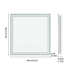 Square Backlit LED Mirror Dimmable Illuminated Bathroom Vanity Mirrors Anti-fog 3500K-6500K Smart Memory