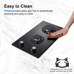 Topstrong 2 Burners Kitchen Built in Cooktop Black Glass NG/LPG Dual Fuel Gas Hob YYUKGCT-B02