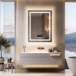 24 x 32 LED Bathroom Mirror with Bluetooth Smart Display Screen,Touch Button 3 Colors Dimmable Light, Anti-Fog, Memory
